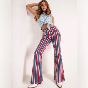 Women's Wrangler Stretch Flare Jeans Patriotic Red Blue White Stripe 18/34